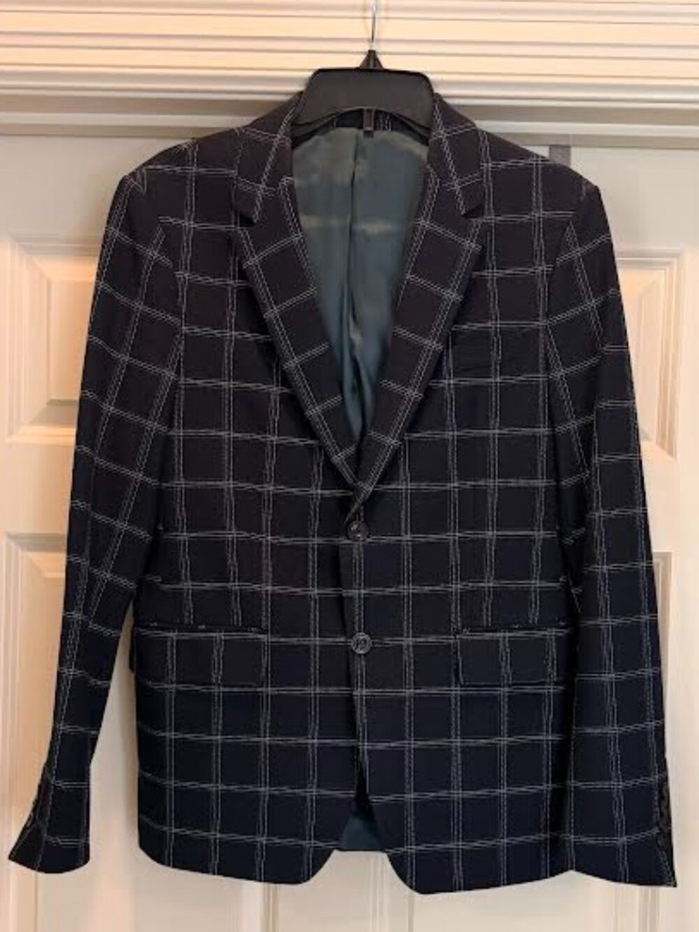 ZARA Men's Navy and Green Plaid Blazer